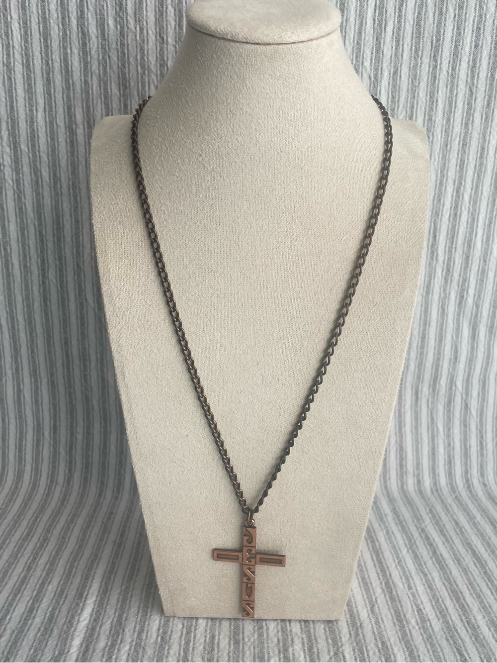 Vintage Solid Copper JESUS Cross Pendant Necklace Mid-Century Religious Rustic - Picture 2 of 9